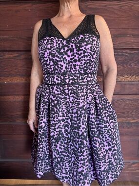 Taylor Lavender and Black Printed Fit-and-Flare Midi Dress